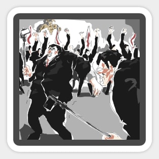 Two People Fighting With Selfie Stick Sticker